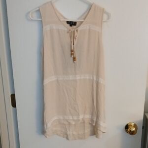 POL Cream Sleeveless Tank Top with Lace Accents, Size S